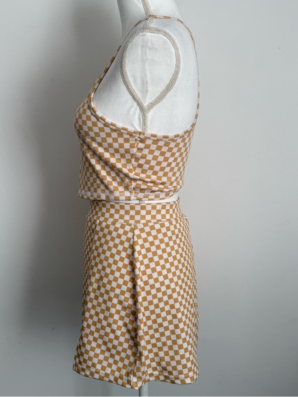Aeropostale Checkerboard 2 Piece Tennis Skort/Tank Tan White Size Medium - Picture 2 of 11